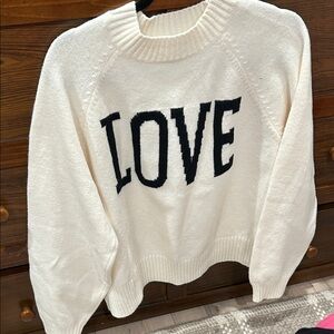 Old Navy Cream Crewneck Sweater with Black LOVE Graphic
